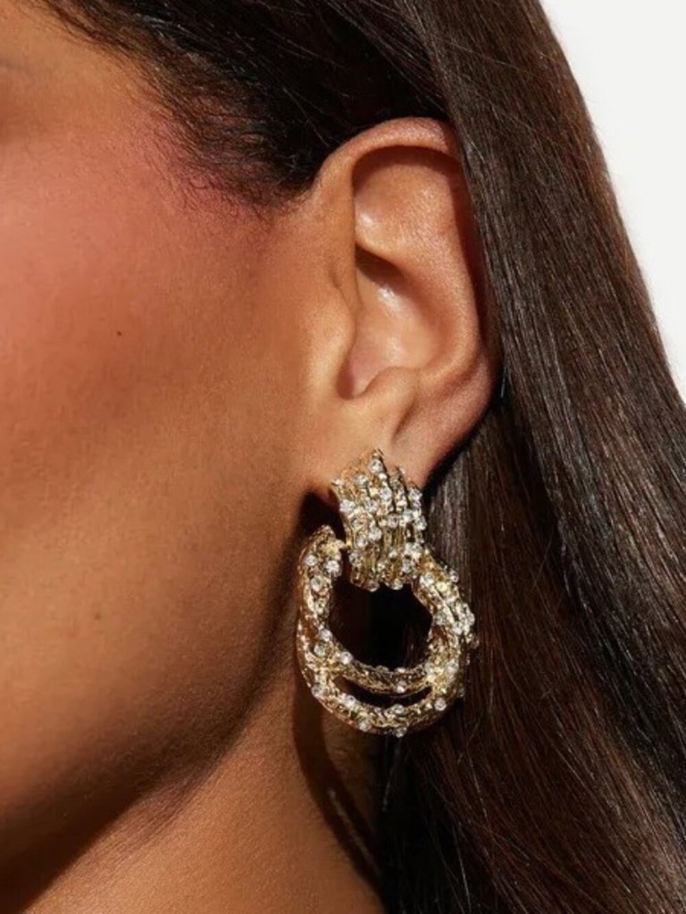 ✨"Sol" Gold Tone Sparkly Crystal Layered Oval Hoop Earrings